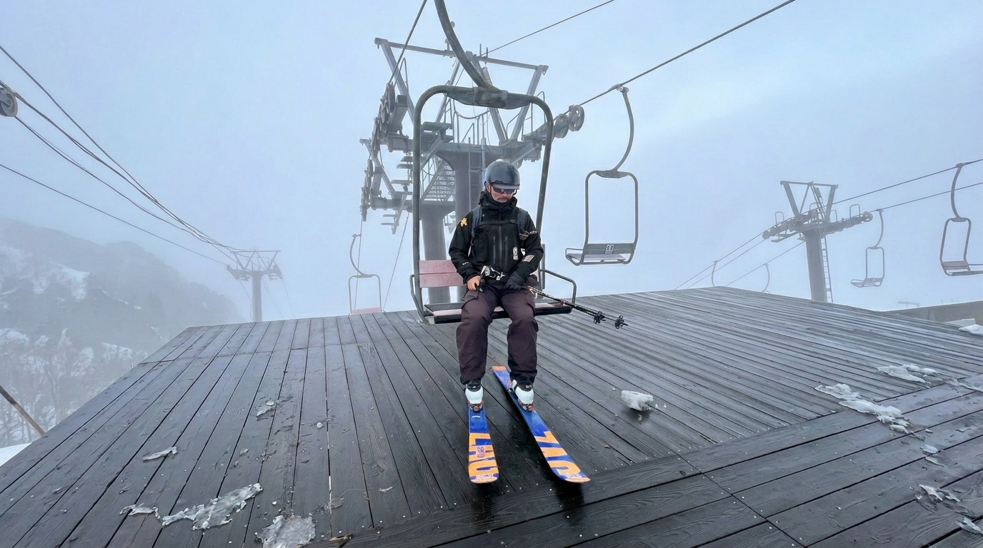 雪のないリフト乗り場 — スキー場に雪が来なくなった日