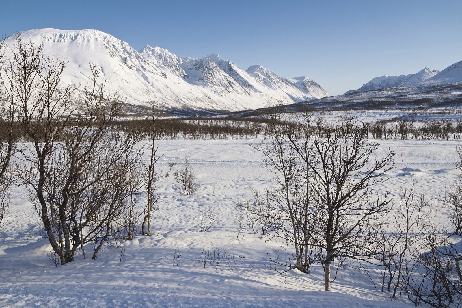 北ノルウェー・リンゲン山群の積雪した山々（2012年3月）— 機械学習で雪崩の過去と未来を予測（写真：Simo Räsänen / CC BY-SA 3.0, Wikimedia Commons）